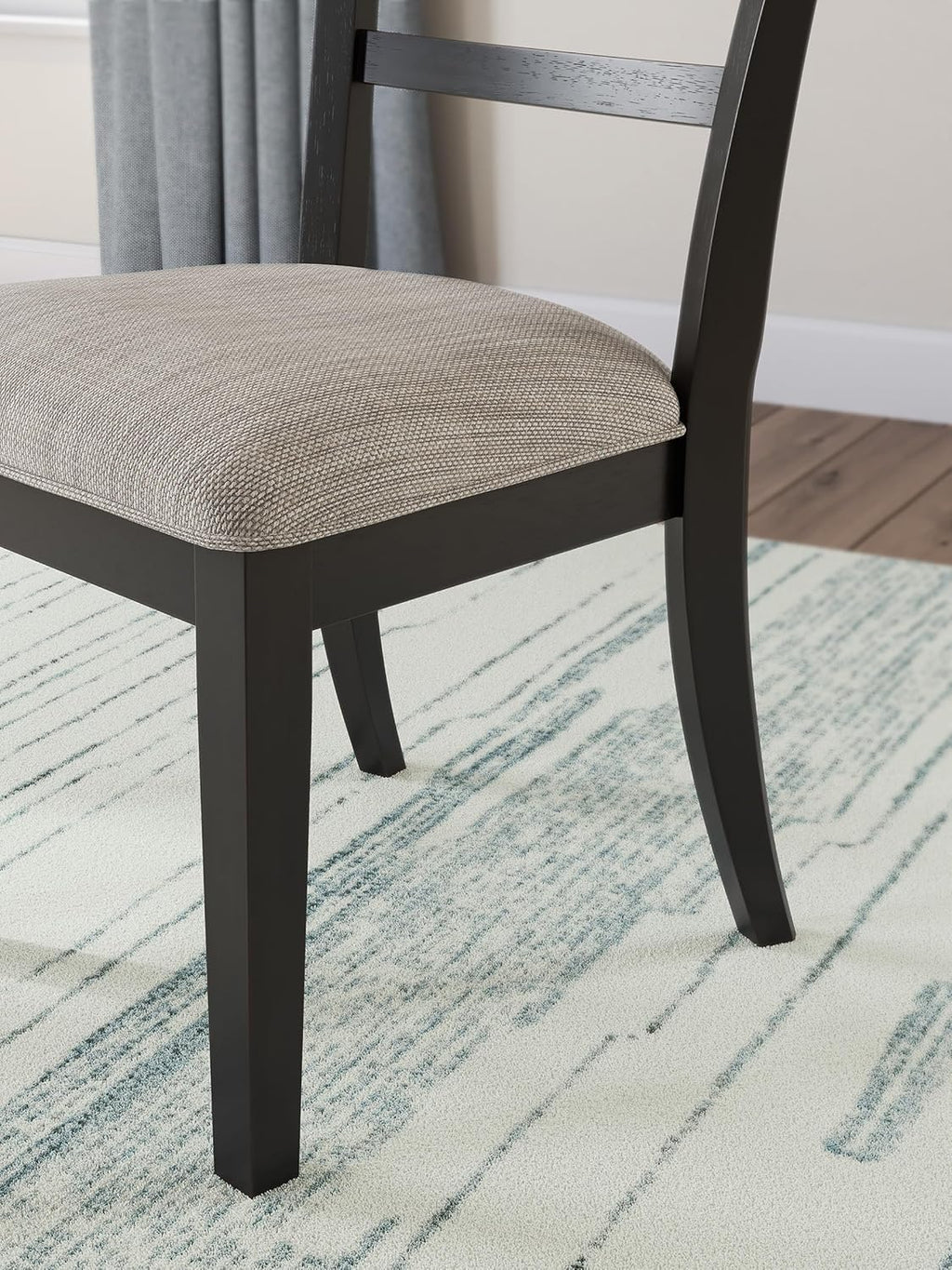 Set of 2 Traditional Farmhouse Dining Side Chairs, Solid Wood Frame, Black Finish, Upholstered Seat, Vintage Bistro Style Kitchen & Dining Chairs with Cushion