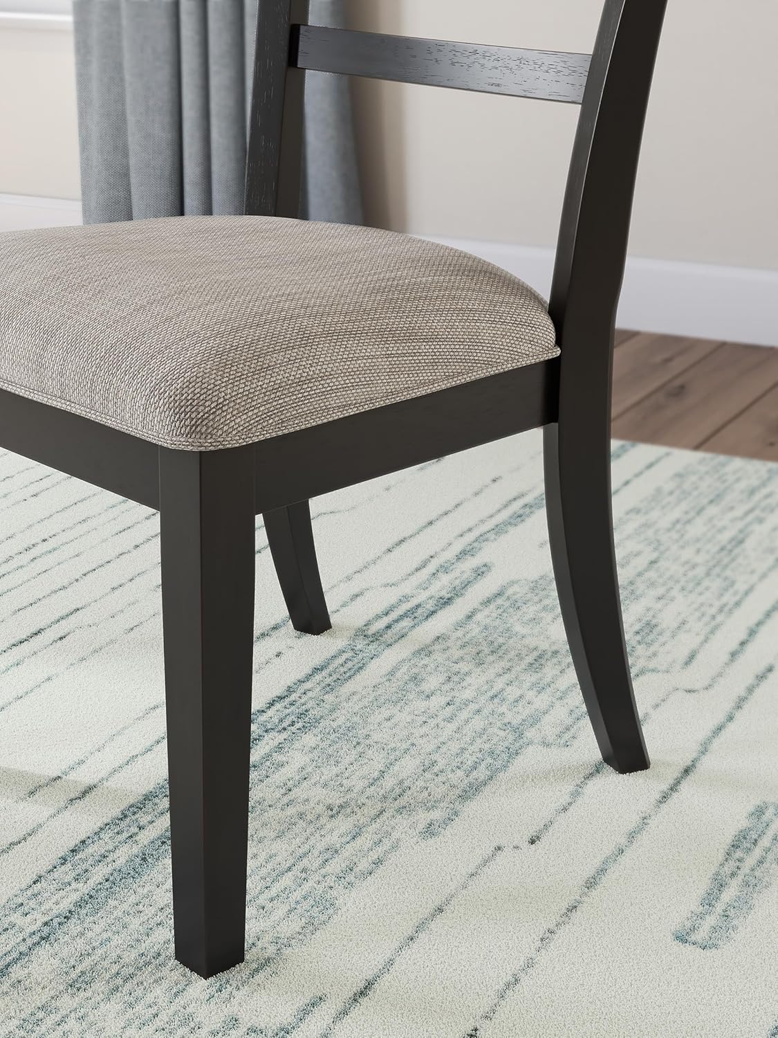 Set of 2 Traditional Farmhouse Dining Side Chairs, Solid Wood Frame, Black Finish, Upholstered Seat, Vintage Bistro Style Kitchen & Dining Chairs with Cushion
