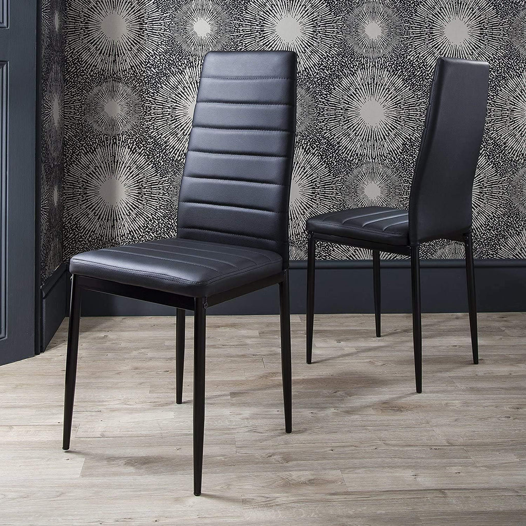 Dining Chairs Set of 4, Metal Legs PU Leather High Back Dining Chair, Padded Upholstered Seat Kitchen Contemporary Chair Metal Chairs (Set of 4) (Black PU Leather Metal Legs)