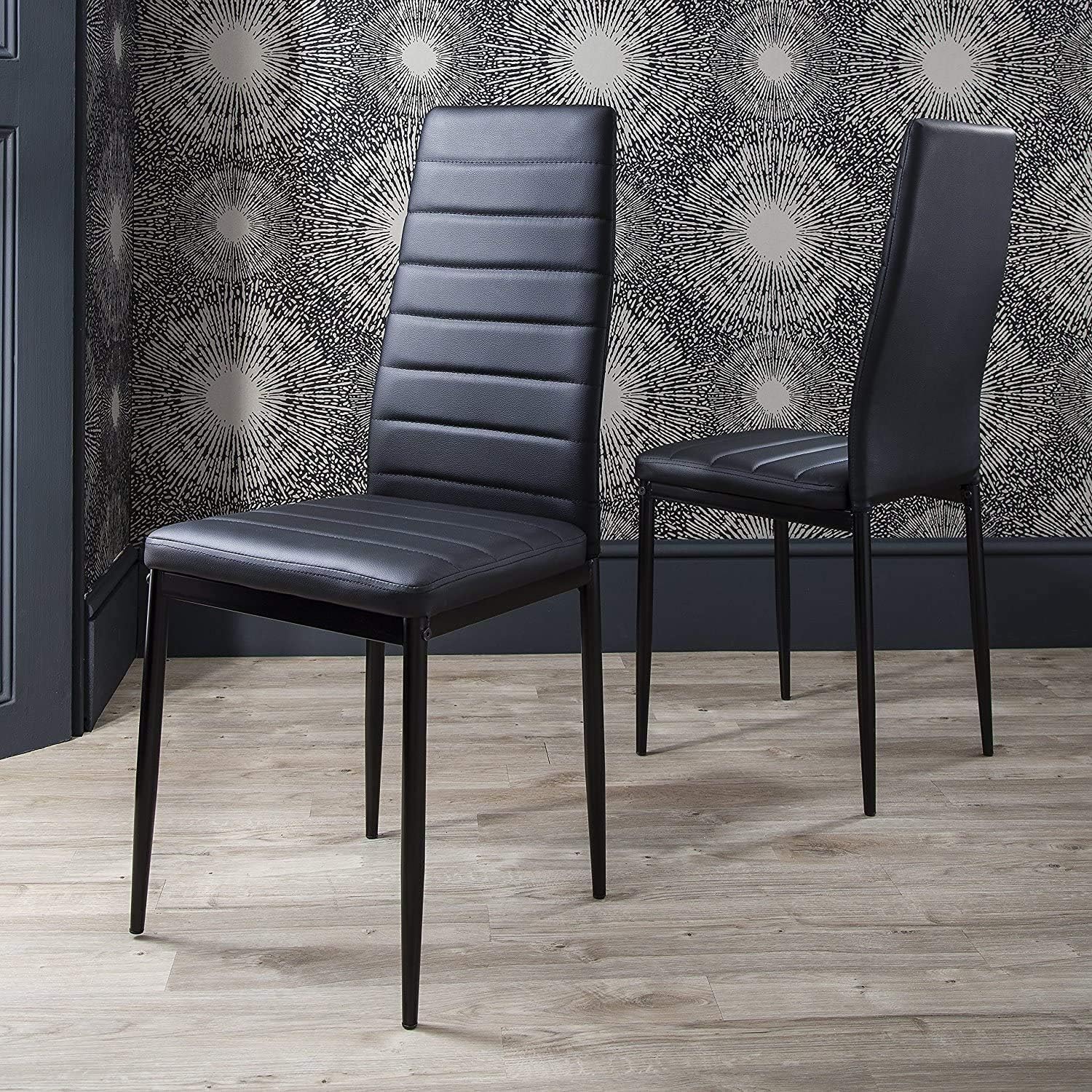 Dining Chairs Set of 4, Metal Legs PU Leather High Back Dining Chair, Padded Upholstered Seat Kitchen Contemporary Chair Metal Chairs (Set of 4) (Black PU Leather Metal Legs)