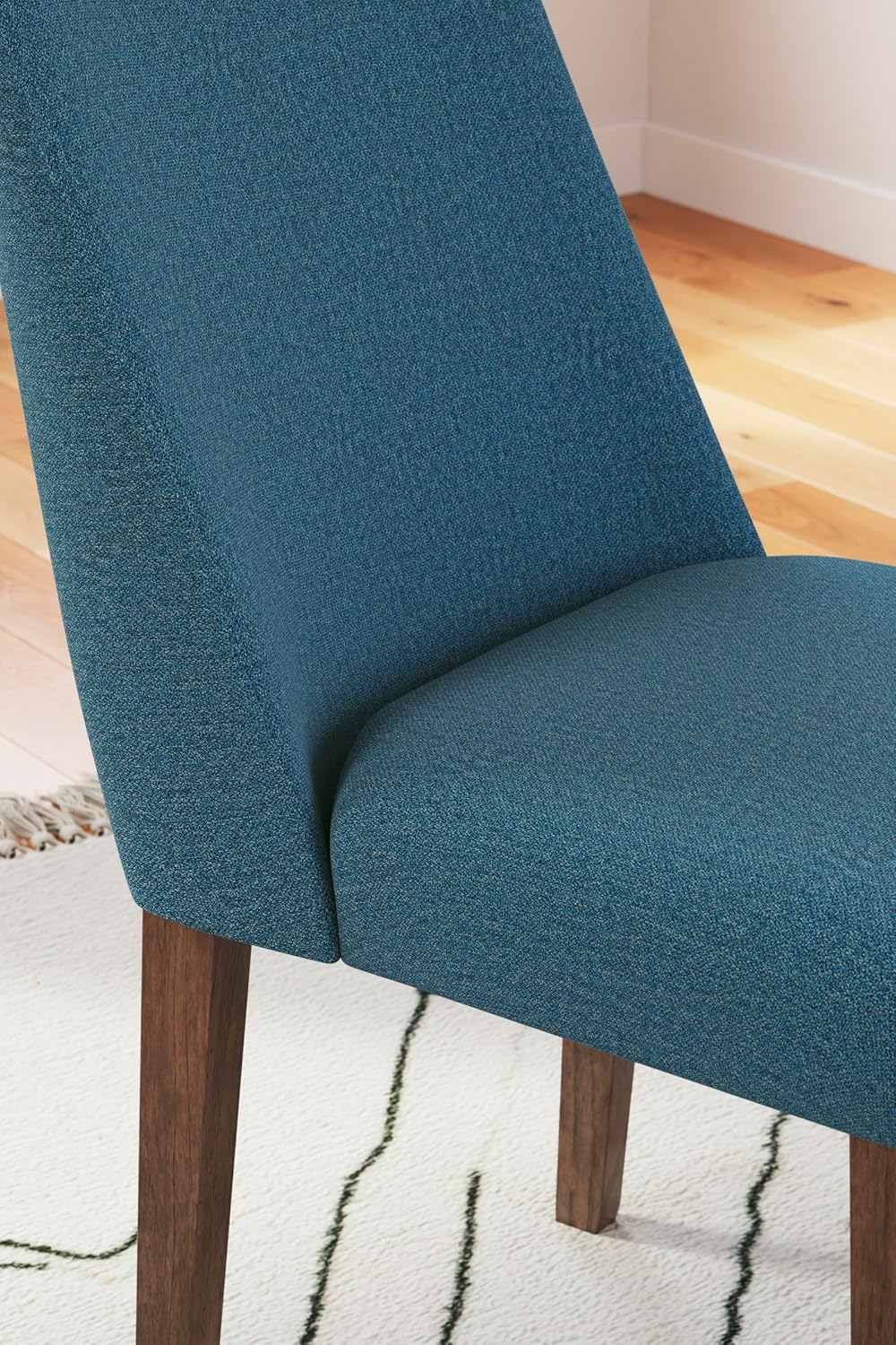 Set of 2 Mid-Century Modern Dining Chairs, Upholstered Blue Cushion Seat, Solid Wood Frame, Casual Contemporary Kitchen & Dining Room Side Chairs, Medium Brown Finish