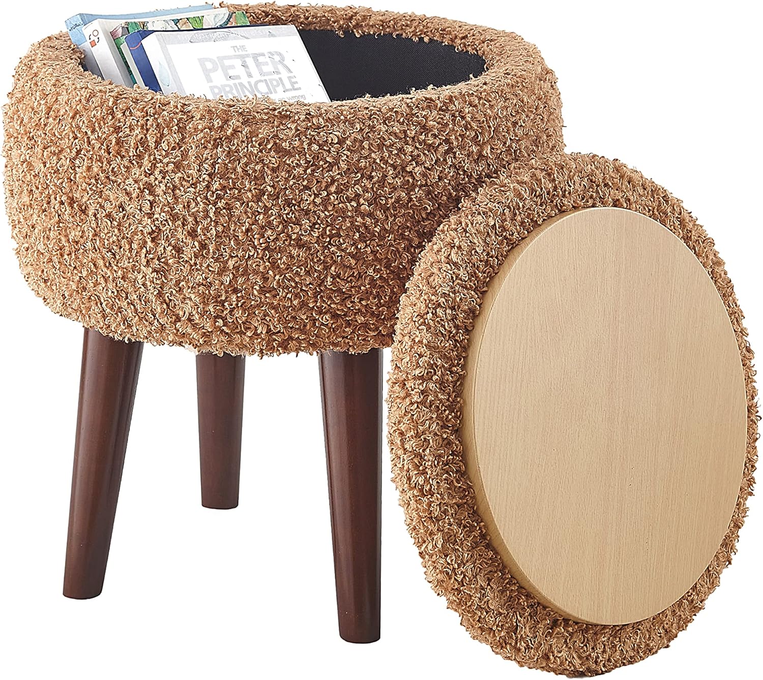 Accent Barrel Chair with Ottoman, Modern Accent Chair with Ottoman Set for Living Room, Armchair with Ottoman for Bedroom (Light Brown)