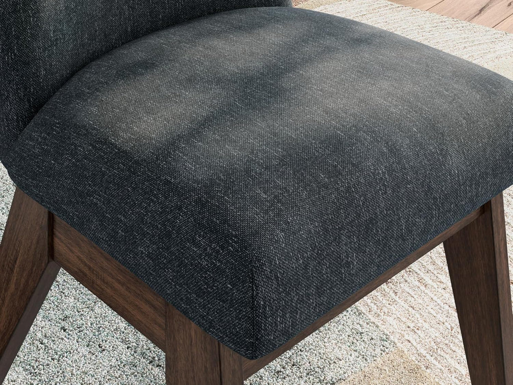 Set of 2 Contemporary Upholstered Bucket Dining Chairs, Warm Brown Wood Finish, Black Textured Chenille Fabric, Mid-Century Modern Dining Room Accent Chairs