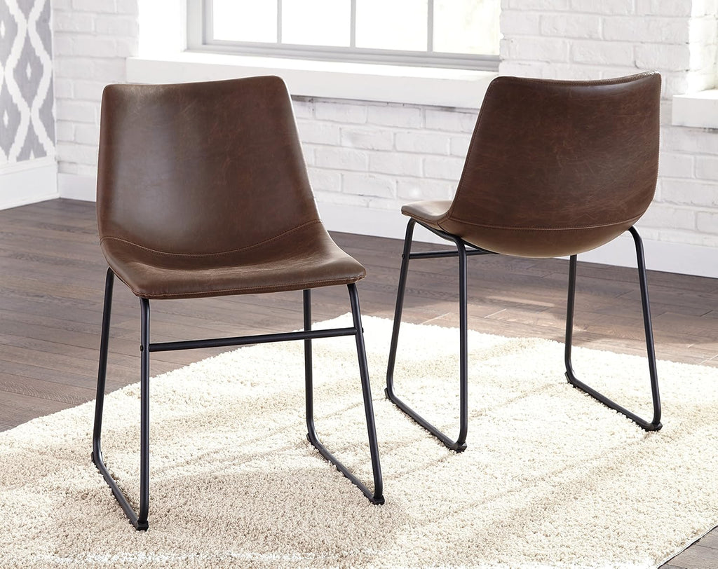 Set of 2 Mid Century Modern Dining Chair Set, Faux Leather Upholstered Bucket Seat with Black Metal Frame, Ergonomic Kitchen & Dining Room Chairs, Brown