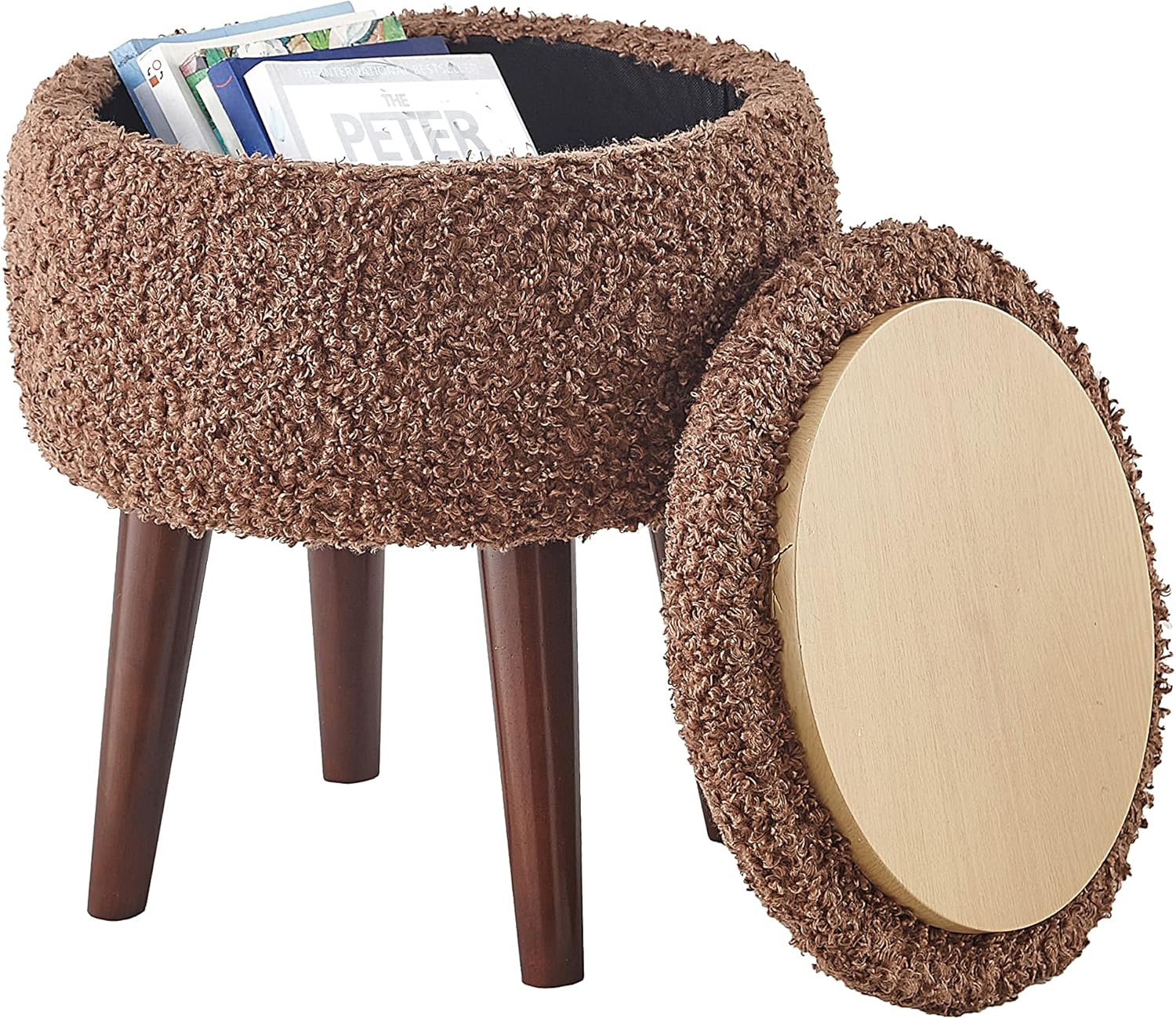 Accent Chair Set, Barrel Chair with Ottoman Set for Living Room, Armchair with Ottoman for Bedroom (Dark Brown)