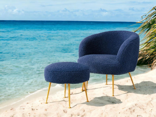Liveasy Furniture Barrel Accent Chair with Ottoman, Navy Blue Sherpa Plush – detail view 2