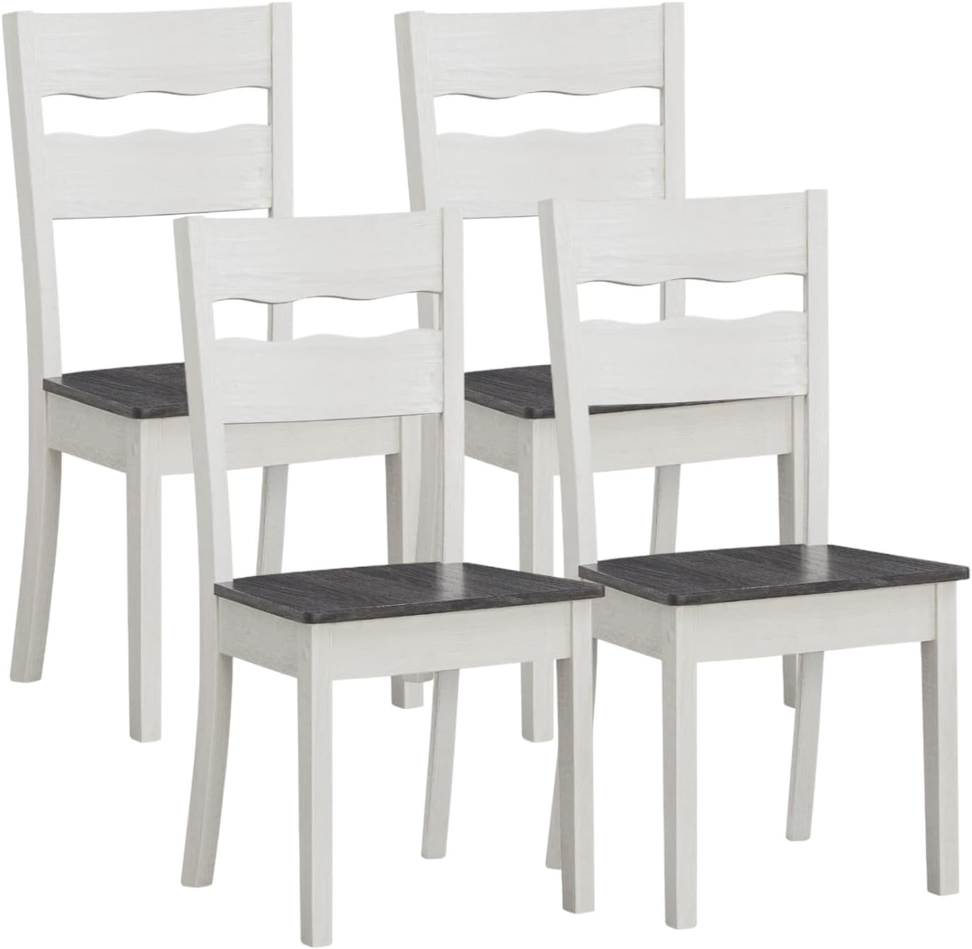 Liveasy Furniture Farmhouse Dining Chairs Set of 4, White/Grey Ladder Back – Set of 4 / White/Grey option – main product photo