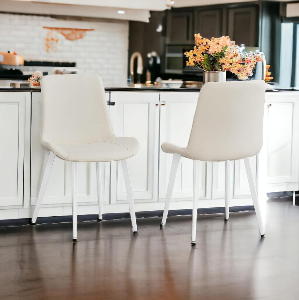 Liveasy Furniture Mid-Century Dining Chairs Set of 4, Premium Faux Leather – White / Set of 4 option – detail view 4