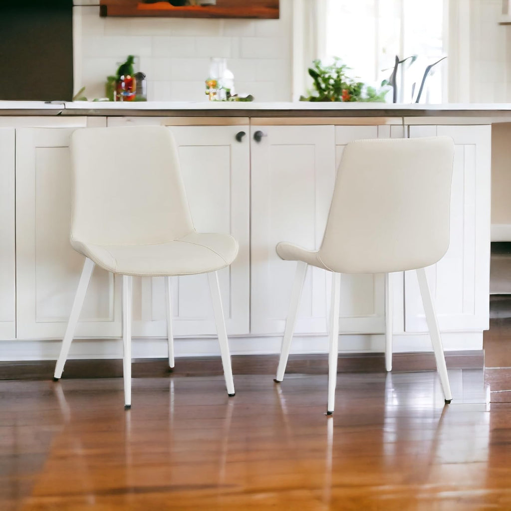 Liveasy Furniture Mid-Century Dining Chairs Set of 4, Premium Faux Leather – White / Set of 4 option – detail view 5
