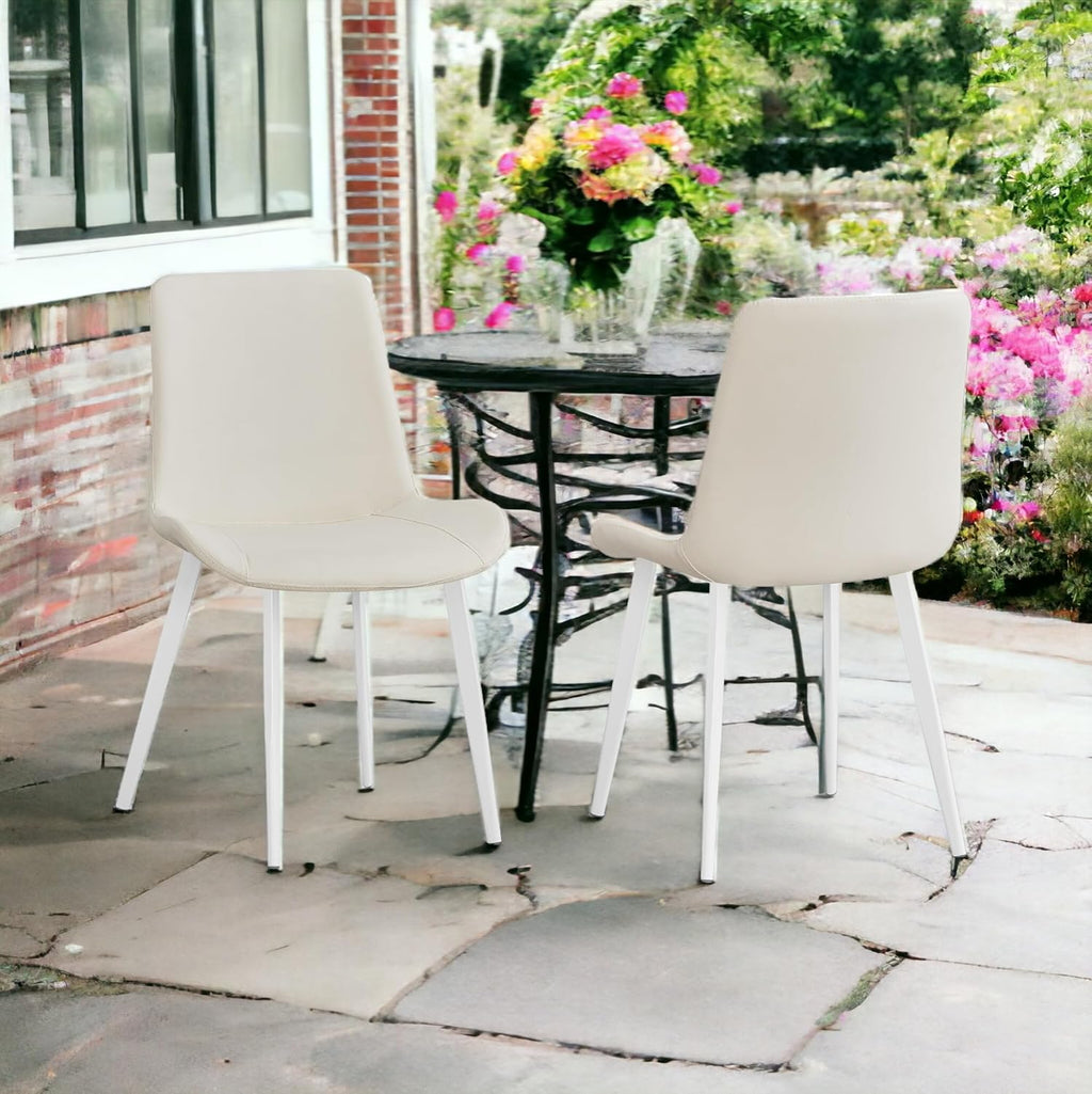 Liveasy Furniture Mid-Century Dining Chairs Set of 4, Premium Faux Leather – White / Set of 4 option – detail view 6