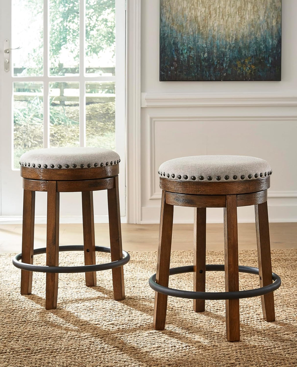 Liveasy Furniture Rustic Industrial Swivel Bar Stool with Upholstered Seat – detail view 4
