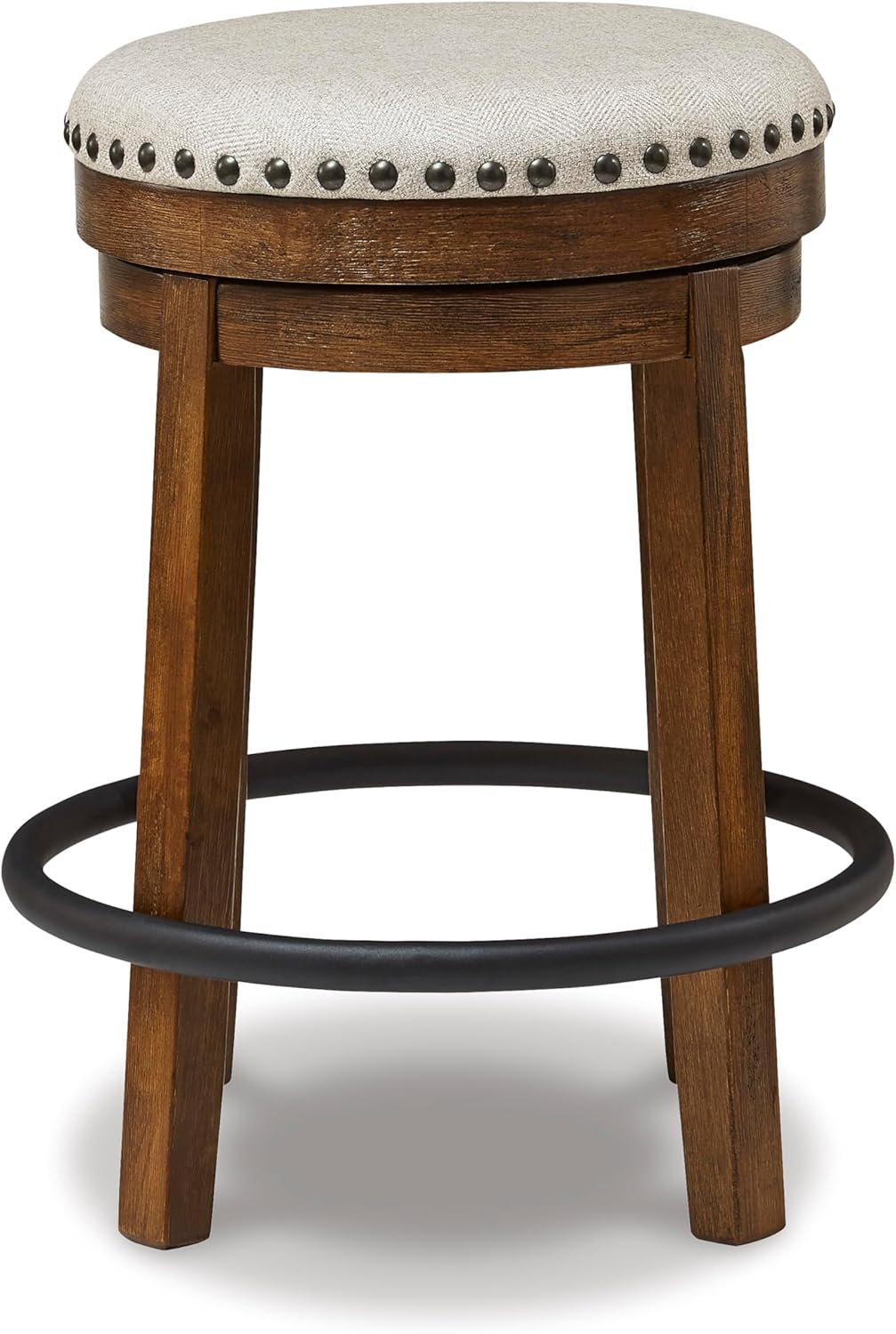 Liveasy Furniture Rustic Industrial Swivel Bar Stool with Upholstered Seat – detail view 2