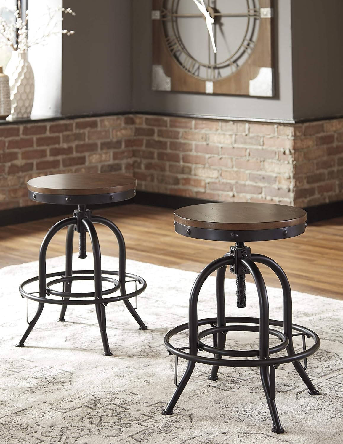 Liveasy Furniture Rustic Industrial Swivel Bar Stools Set of 2, 360° Swivel – detail view 2